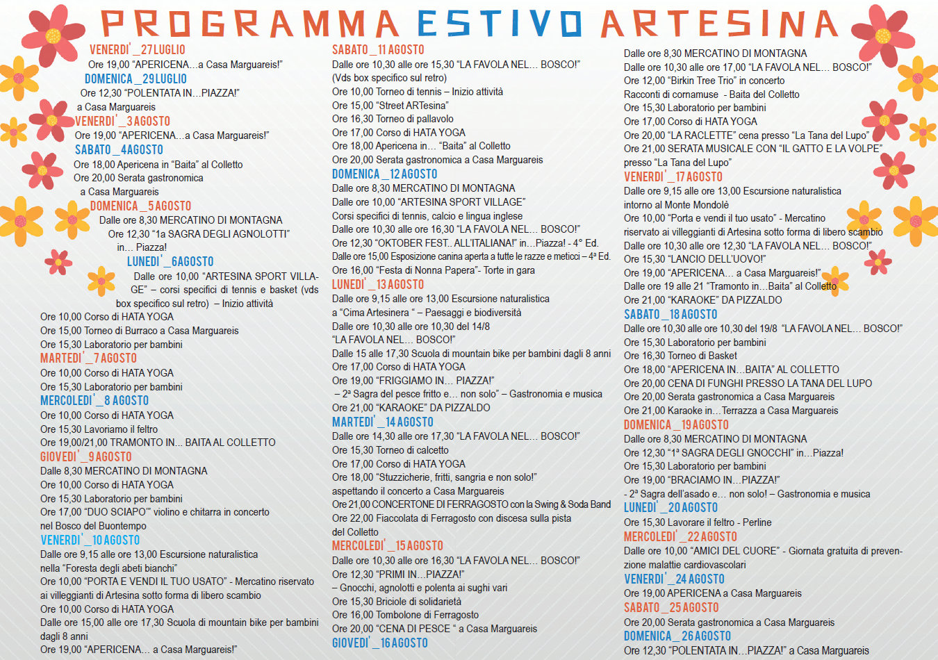 Calendario Eventi Estate 2018